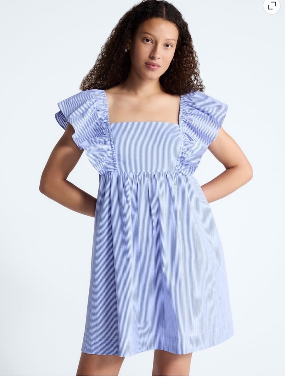 Free Assembly Blue Striped Cotton Ruffle-Sleeve Mini Dress NWT LARGE